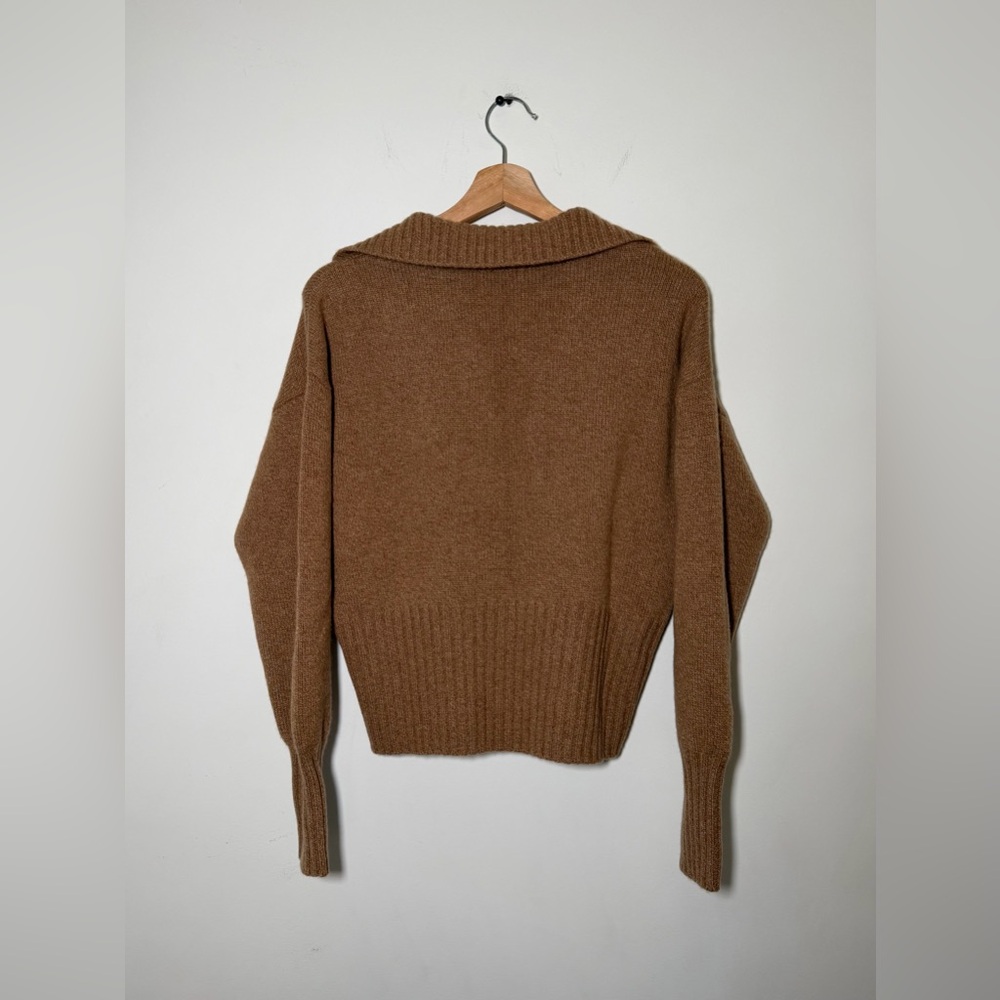REFORMATION BECKIE 100% CASHMERE COLLARD POLO V NECK SWEATER SIZE M IN CAMEL - Picture 7 of 12